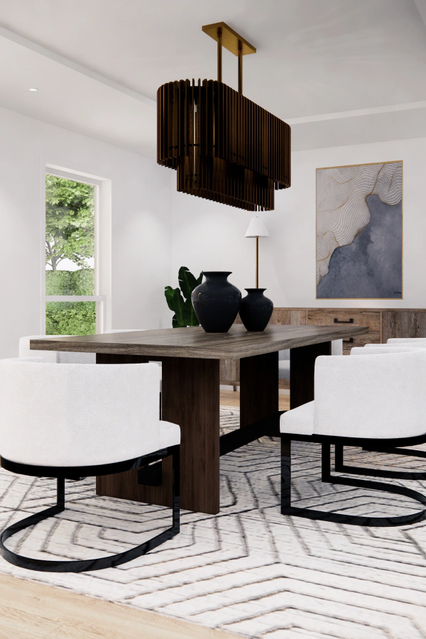modern dining area design with wooden chandelier houston tx